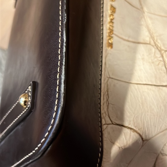 Dooney & Bourke Denison Tasha Drawstring Croc Embossed Cream Leather Bucket Bag - Picture 14 of 14